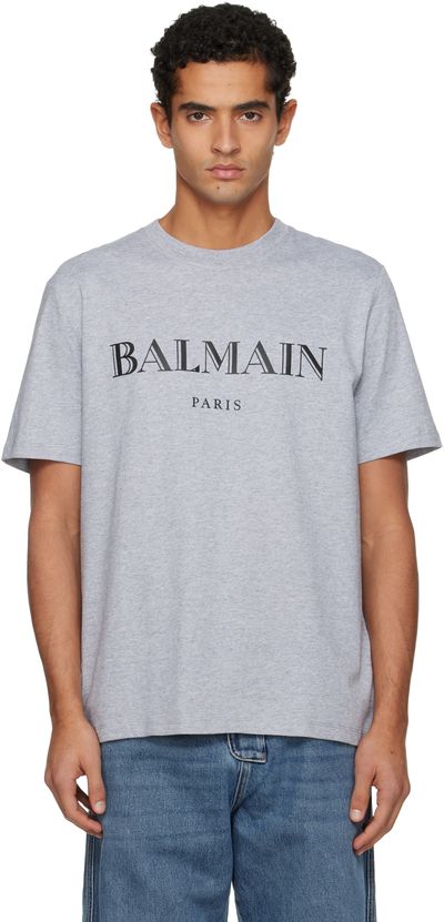 BALMAIN BALMAIN Gray 'Balmain' Print T-shirt