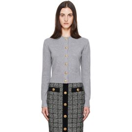 BALMAIN BALMAIN Gray Buttoned Round Collar Cashmere Cardigan
