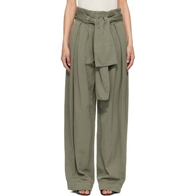 BALMAIN BALMAIN Green Twill High-Waisted Trousers