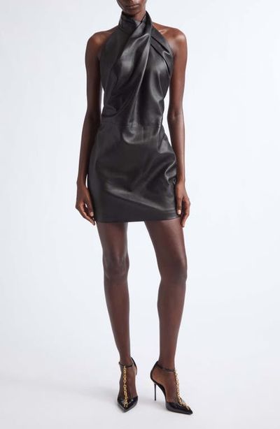Balmain Balmain Halterneck Leather Minidress