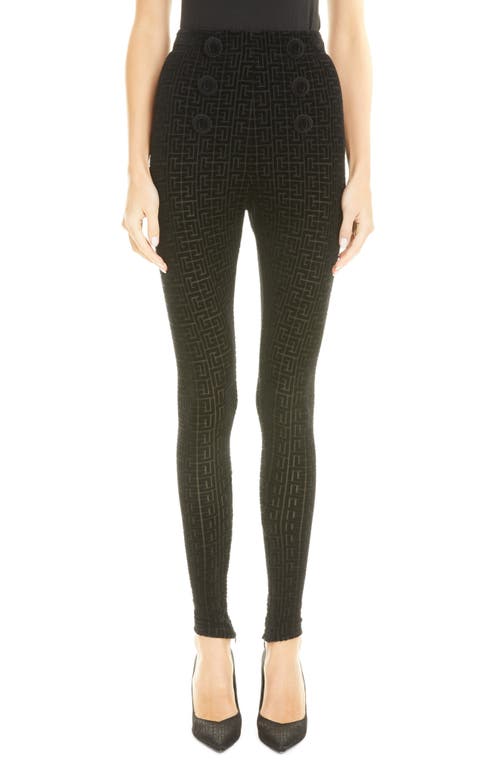 Balmain Balmain High Waist Monogram Velvet Leggings