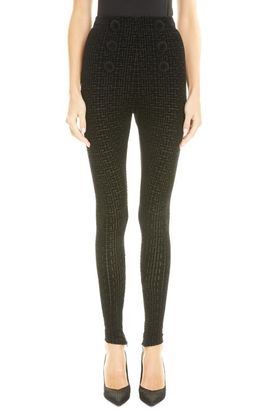 Balmain Balmain High Waist Monogram Velvet Leggings