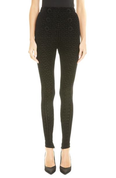 Balmain Balmain High Waist Monogram Velvet Leggings