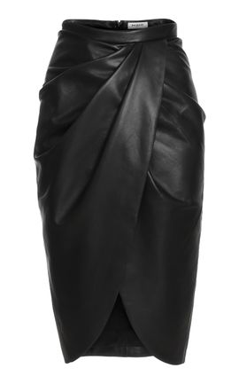 Balmain Balmain HighWaisted Draped Leather Midi Skirt
