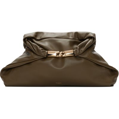 BALMAIN BALMAIN Khaki 'Dinner At 8' Medium Smooth Leather Clutch