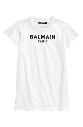 Balmain Balmain Kids' Sequin Logo Cotton T-Shirt Dress