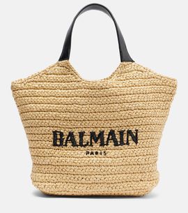 Balmain Balmain Logo raffia-effect top-handle bag