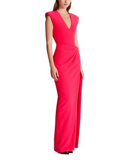 Balmain Balmain Long Crepe Dress with Embellished Detail