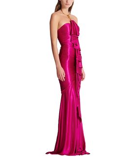 Balmain Balmain Long Draped Bustier Dress with Embellished Detail