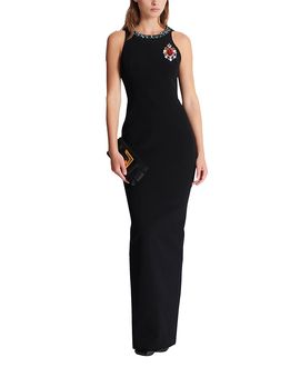 Balmain Balmain Long Sleeveless Dress in Embroidered Velvet