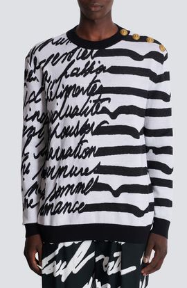 Balmain Balmain Love Letter Marinière Stripe Merino Wool Sweater