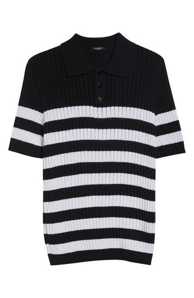 Balmain Balmain Mariner Cotton Blend Ribbed Polo Sweater