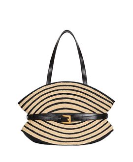 Balmain Balmain Medium Shuffle Bag in Smooth Leather and Two-Tone Raffia