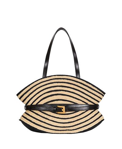 Balmain Balmain Medium Shuffle Bag in Smooth Leather and Two-Tone Raffia
