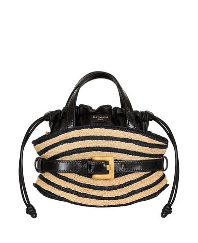 Balmain Balmain Mini Shuffle Bag in Smooth Leather and Raffia