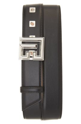 Balmain Balmain Monogram Buckle Calfskin Leather Belt
