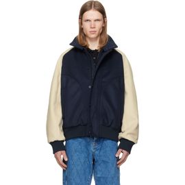 BALMAIN BALMAIN Navy & Off-White Vintage Wool Bicolor Bomber Jacket