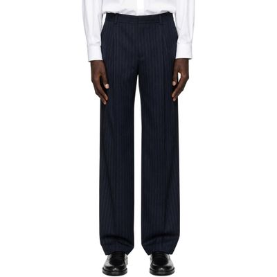 BALMAIN BALMAIN Navy Wide Pinstripe Wool Trousers