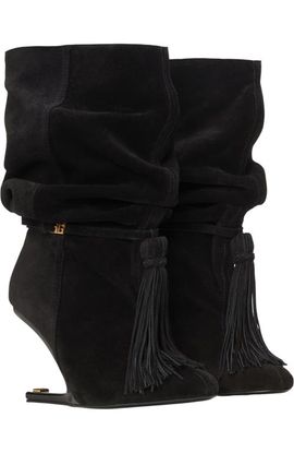Balmain Balmain No Wedge suede leather ankle boots with tassel