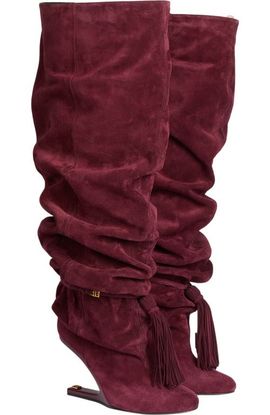 Balmain Balmain No Wedge suede leather thigh-high boots with tassel