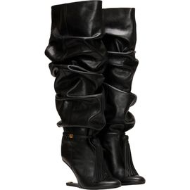 Balmain Balmain No Wedge textured leather thigh-high boots with tassel