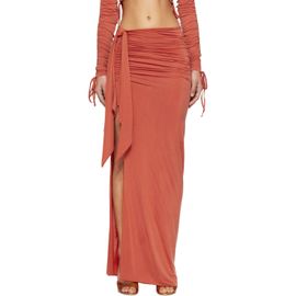 BALMAIN BALMAIN Orange Knotted Split Jersey Maxi Skirt