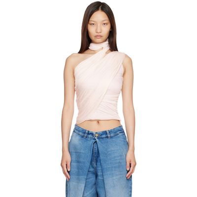 BALMAIN BALMAIN Pink Cross Neck Draped Fluid Jersey Top