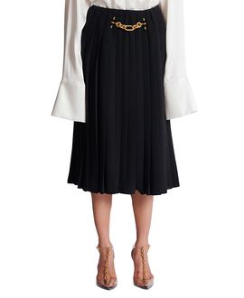 Balmain Balmain Pleated Silk Midi Skirt with Embellished Detail