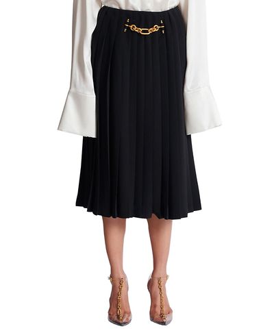 Balmain Balmain Pleated Silk Midi Skirt with Embellished Detail