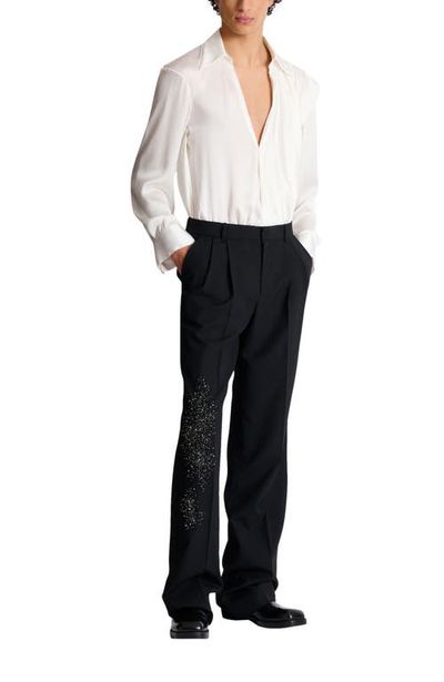 Balmain Balmain Pleated wool trousers with "Sand Effect" embroidery