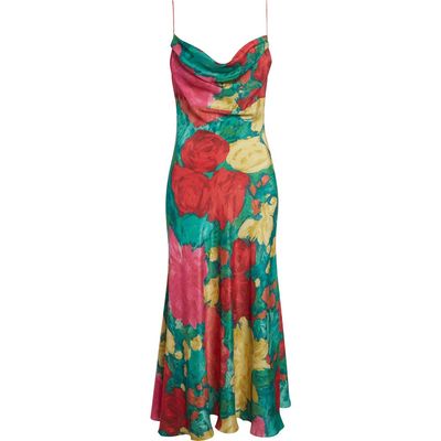 Balmain Balmain Rose Print Silk Crêpe de Chine Slipdress