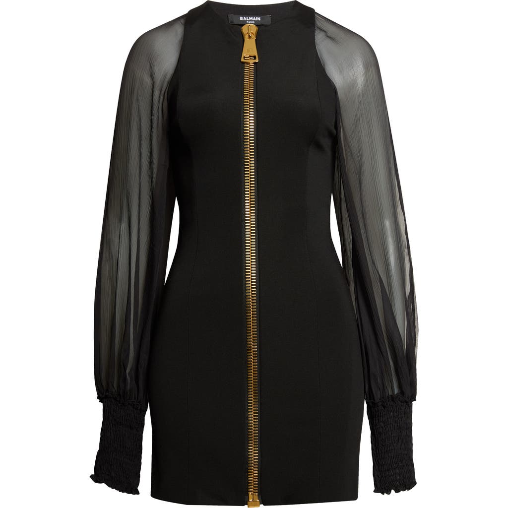 Balmain Balmain Sheer Long Sleeve Zip Minidress