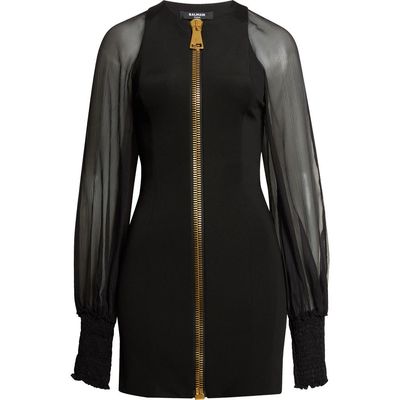 Balmain Balmain Sheer Long Sleeve Zip Minidress