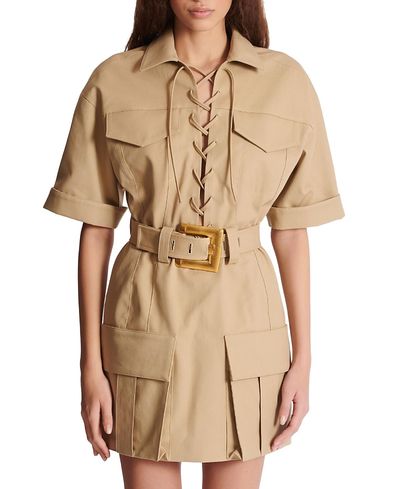 Balmain Balmain Short Cotton Gabardine Lace-Up Dress