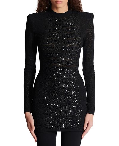 Balmain Balmain Short Sequin Dress in Crocodile Knit