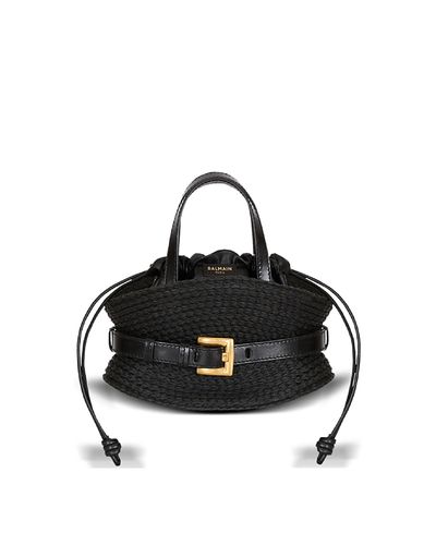 Balmain Balmain Shuffle Mini Bag in Calfskin and Raffia