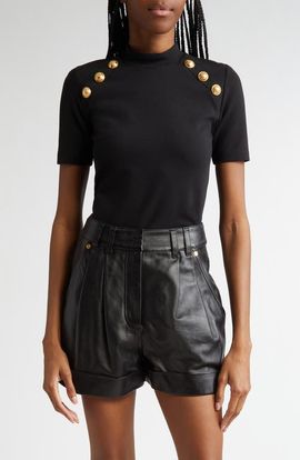 Balmain Balmain Six-Button Detail Mock Neck T-Shirt