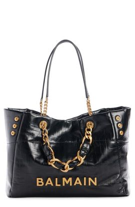 Balmain Balmain Small 1945 Monogram Embossed Soft Leather Tote
