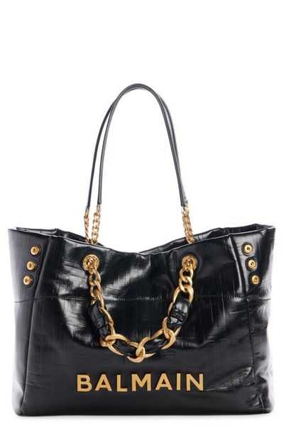Balmain Balmain Small 1945 Monogram Embossed Soft Leather Tote