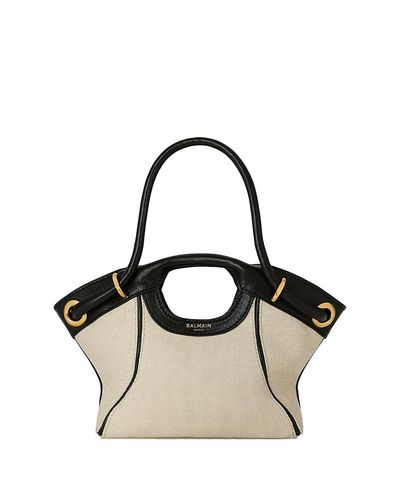 Balmain Balmain Small Tote in Smooth Leather and Canvas
