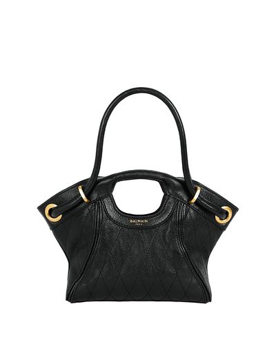Balmain Balmain Small Tote in Smooth Topstitched Leather