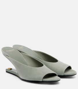 Balmain Balmain Suede cutout wedge mules