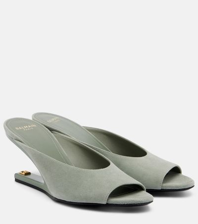 Balmain Balmain Suede cutout wedge mules