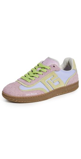 Balmain Balmain Swan Suede Leather and Mesh Sneakers Qei Lilas/Vert Clair