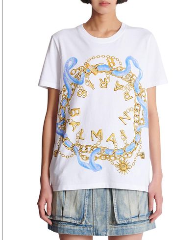 Balmain Balmain T-Shirt with Balmain Paris Chain Print