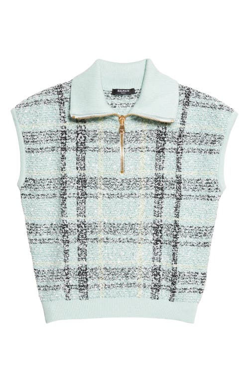 Balmain Balmain Tweed Zip Funnel Neck Sweater