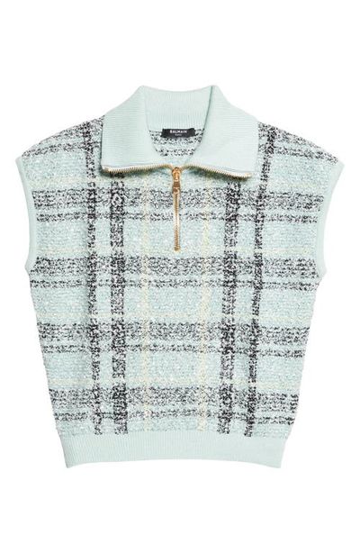 Balmain Balmain Tweed Zip Funnel Neck Sweater