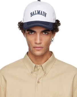 BALMAIN BALMAIN White & Navy Two-Tone Cotton Cap