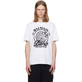 BALMAIN BALMAIN White 'Balmain' Quilted Flock T-shirt