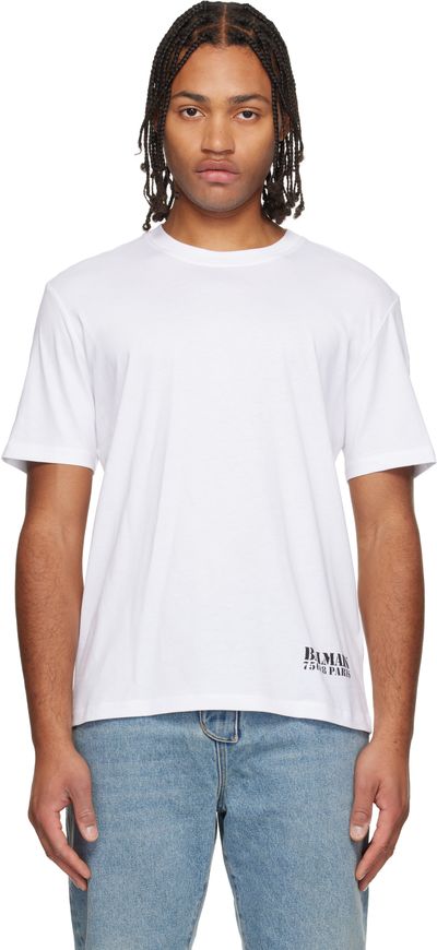 BALMAIN BALMAIN White Small 'Balmain' Stamp Printed T-shirt